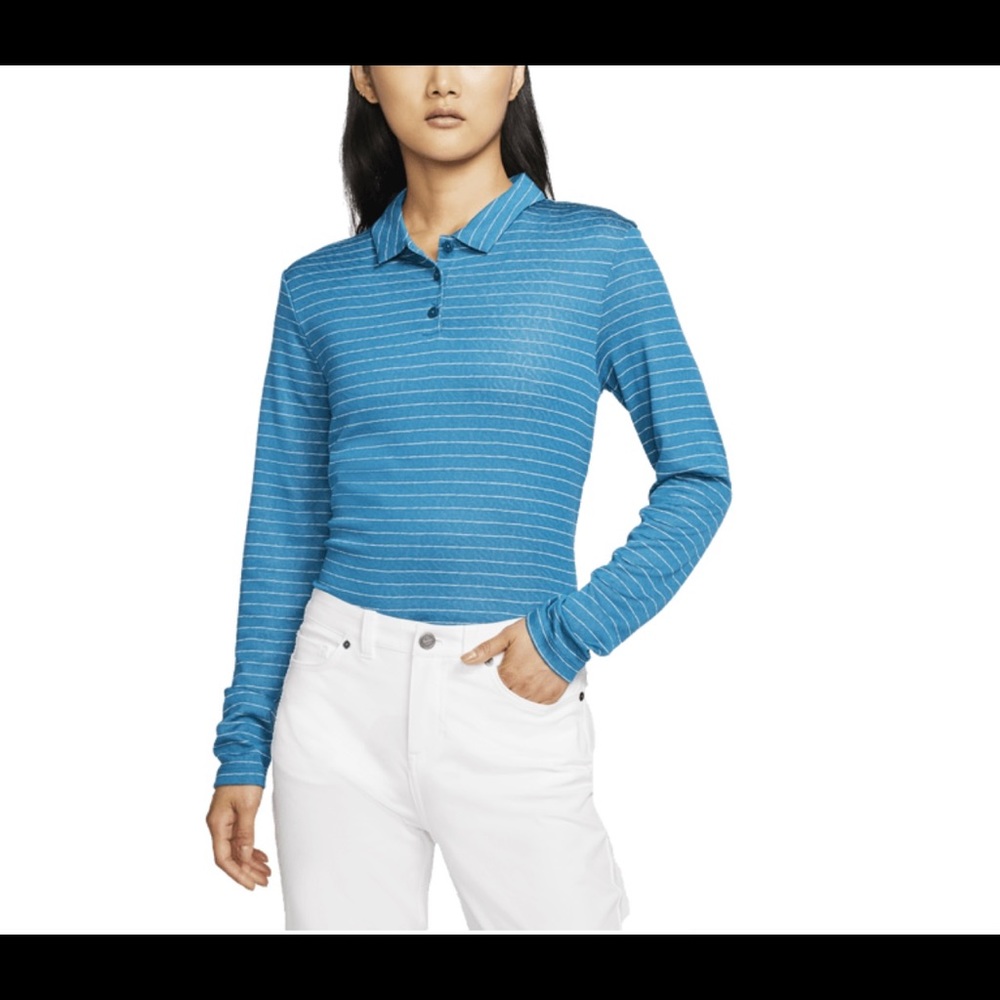 Nike Dri-Fit Golf Polo Long Sleeve Striped Teal Women’s Top Size Small NWT